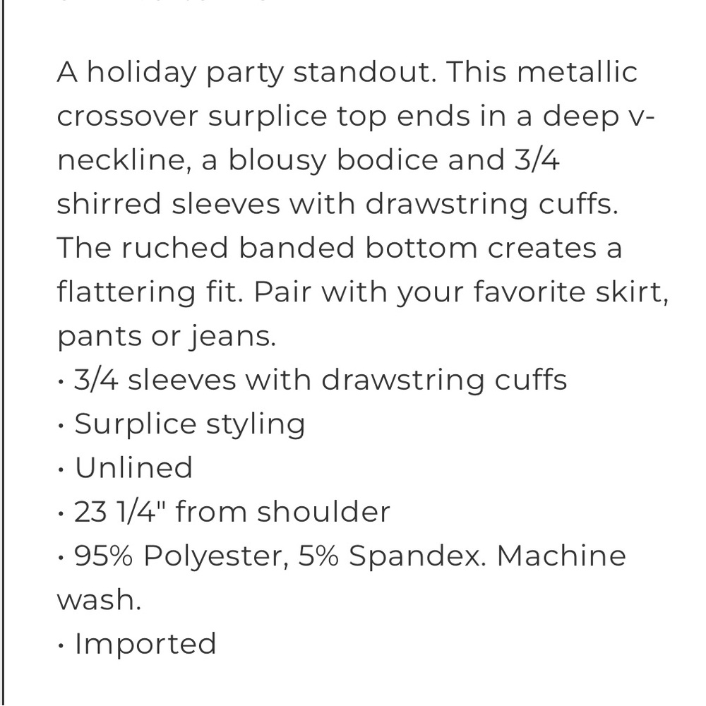 WHBM Metallic Surplice Top - Picture 5 of 8